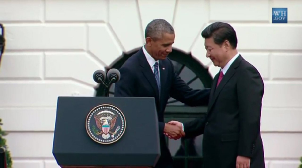 President Obama greets President Xi with <EM>nihao</EM> on state visit