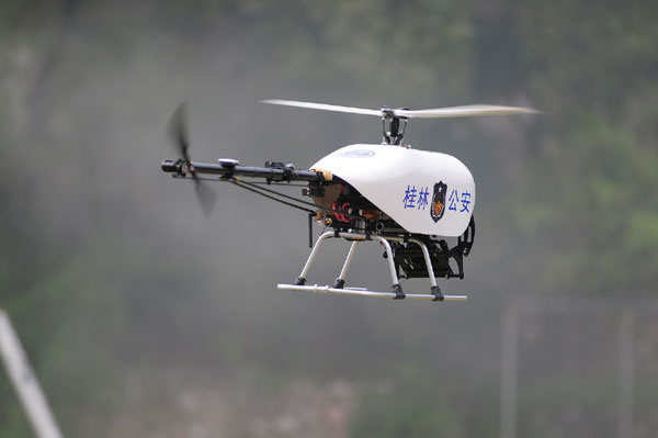 Unmanned helicopter used in police drill