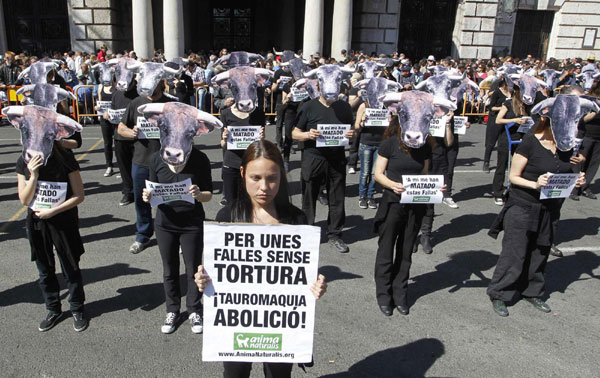 Activists march against bullfighting in Valencia