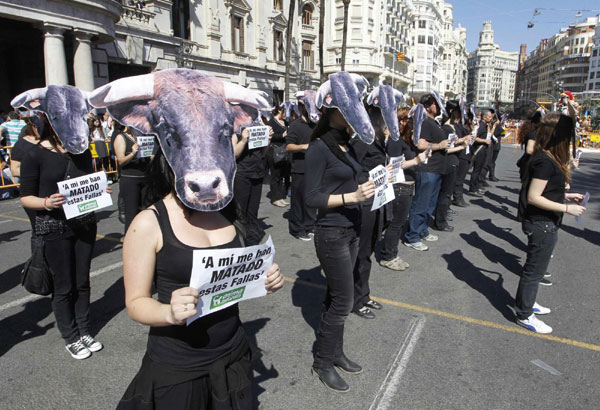 Activists march against bullfighting in Valencia