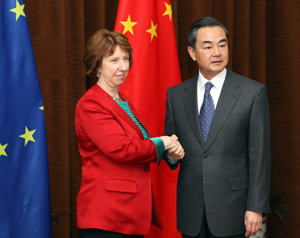 Foreign Minister Wang Yi held talks with High Representative of the European Union for Foreign Affairs and Security Policy Catherine Ashton on Saturday, to further enhance EU-China relations. Zhang Wei / China Daily China, EU 'to renew ties'