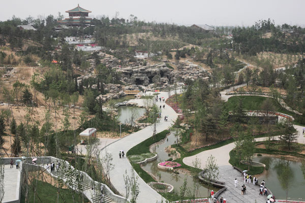 Visitors tour the 'splendid valley', a key project of the expo. The valley was adapted from a section of the Yongding River. Beijing hosts garden expo