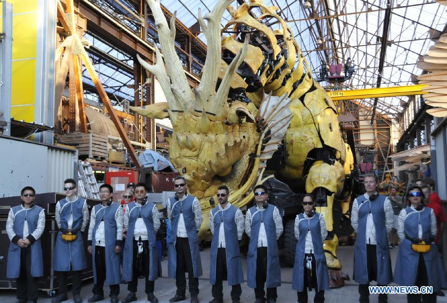 Mechanical horse dragon Long Ma performs in France