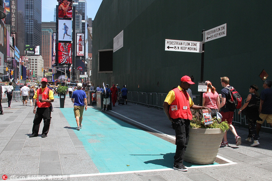 New York installs activity zones for costume characters in Times Square