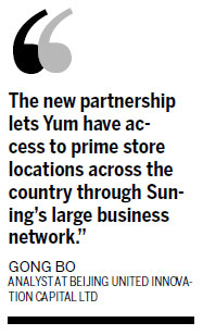 Yum to open restaurants in Suning outlets