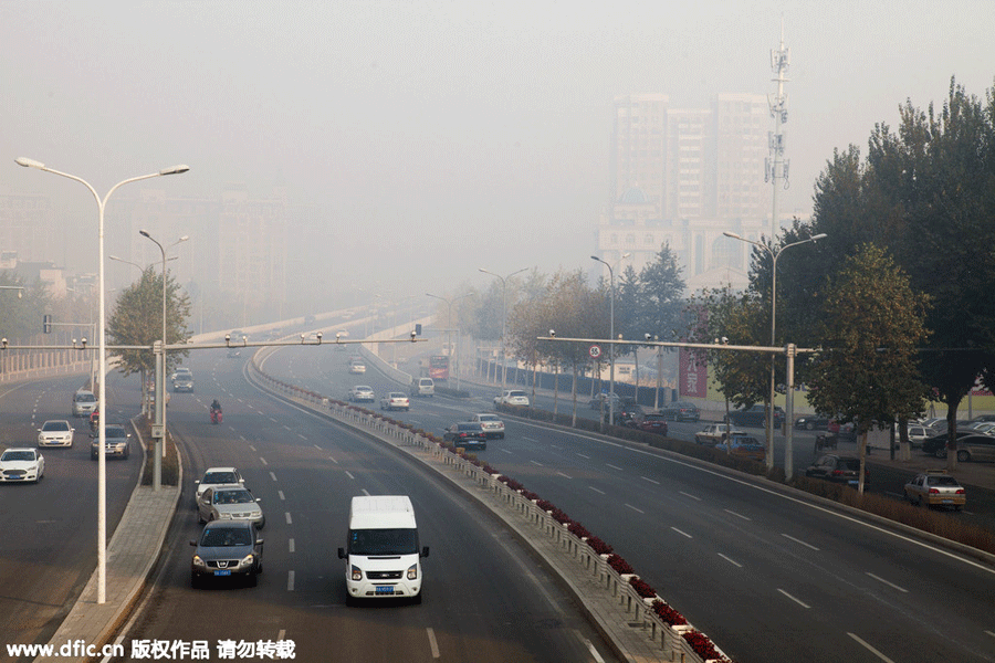 Haze envelops Northeast China's Changchun