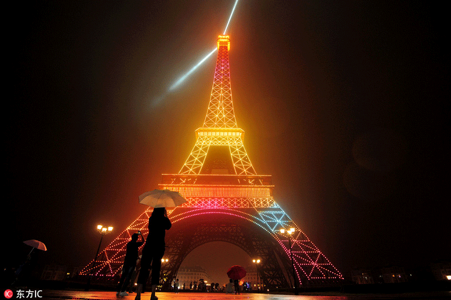 Replica of Eiffel Tower glows in E China's Hangzhou
