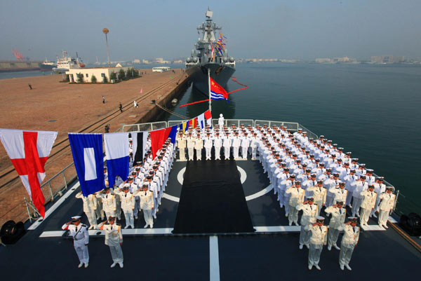Russian warships mark China navy's founding anniversary