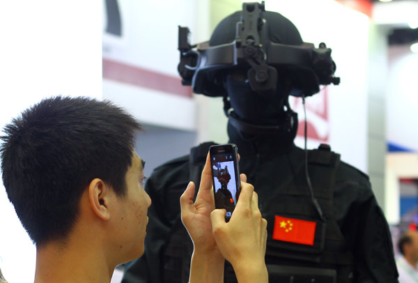 Police gear displayed in Beijing