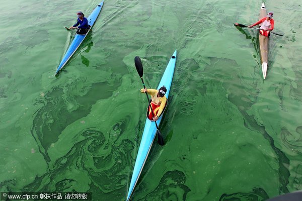 Algae bloom pollutes lake in C China