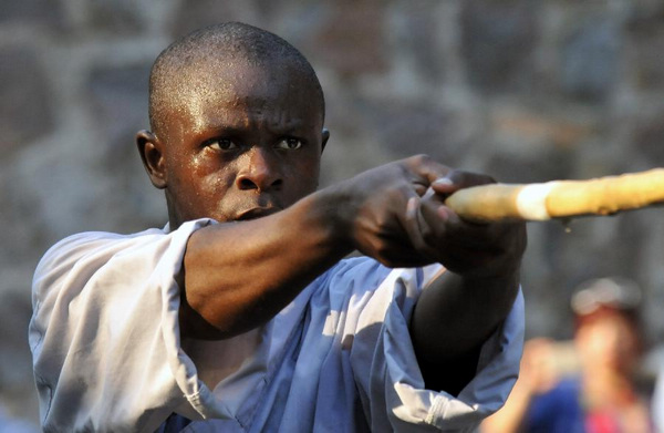 African apprentices practise kung fu at Shaolin Temple