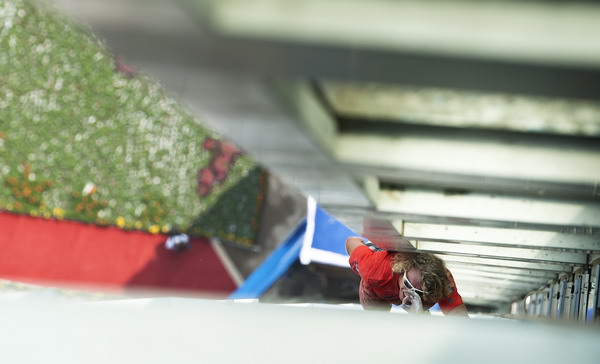 Man on the glass wall