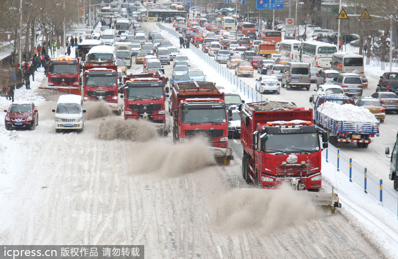 Clean-up begins after blizzard in Harbin