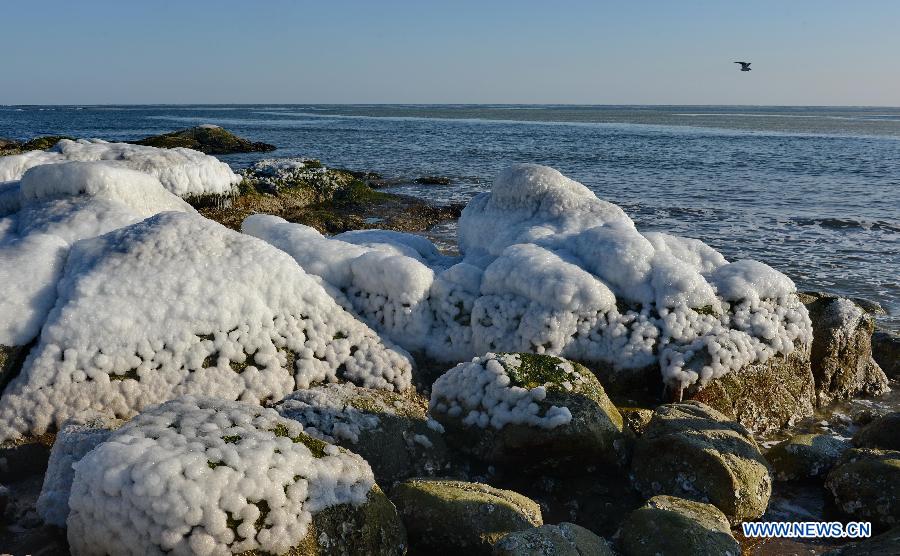 Sea ice appears on beach of Beidaihe