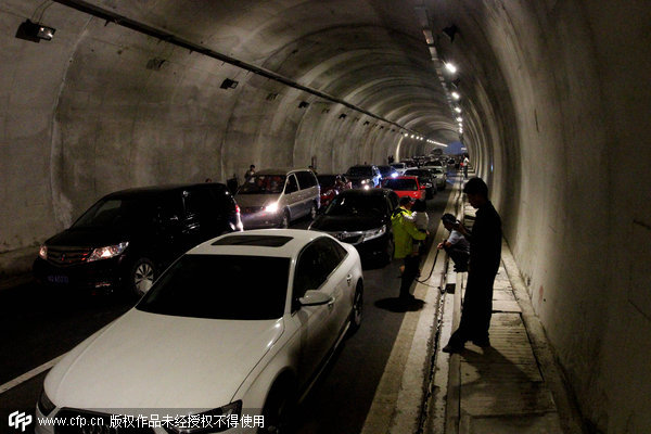 Traffic jam turns tunnel into a dog-walking lot