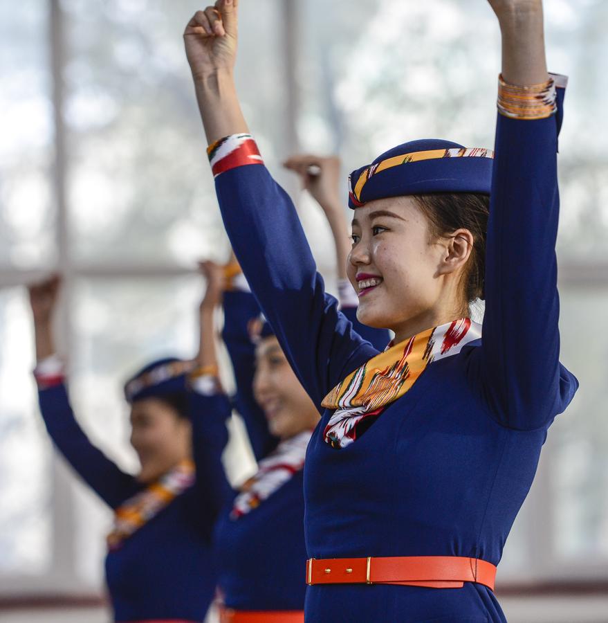 Stewardesses for first high-speed railway in Xinjiang