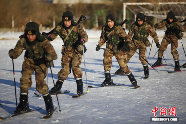 Soldiers undergo ski training in snow-covered NE China