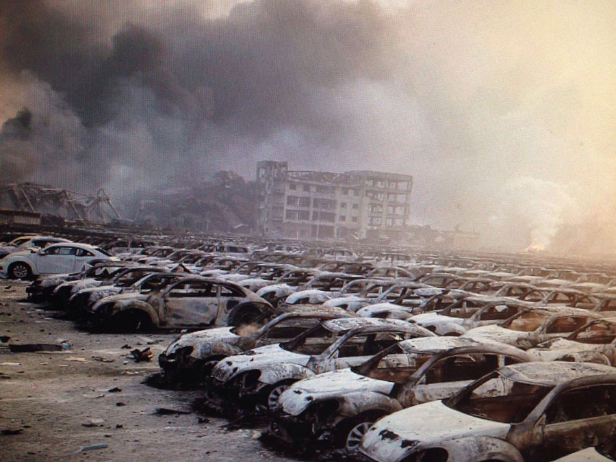 Tianjin blasts turn vehicles into ash