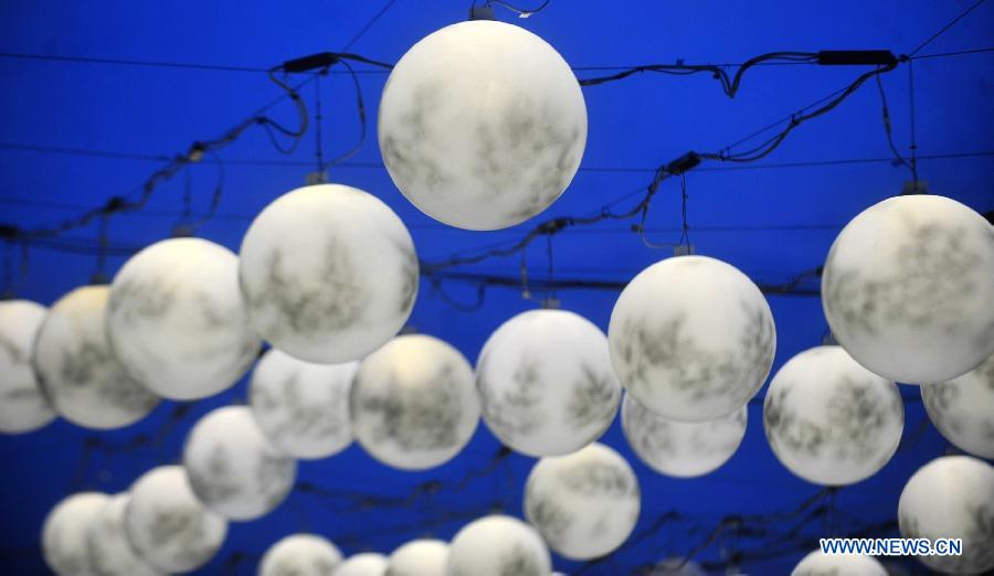 Moon lanterns displayed to mark Mid-autumn Festival