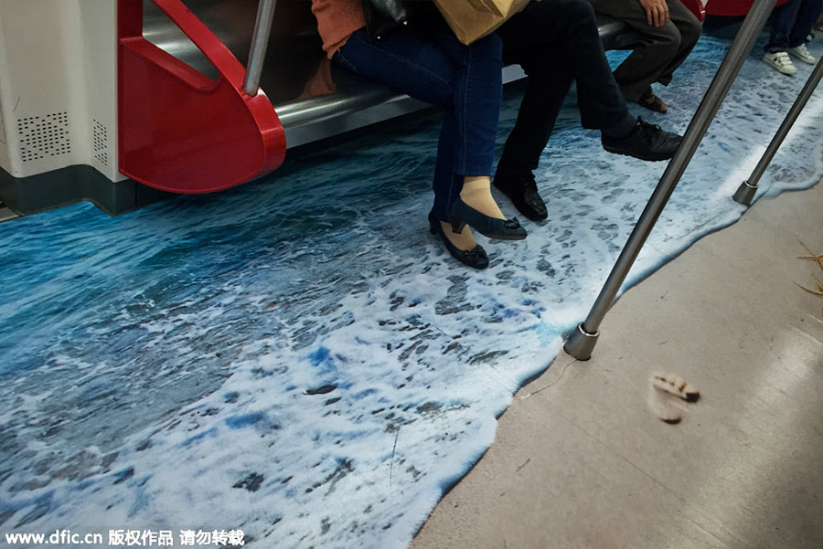 Subway graffiti takes passengers underwater