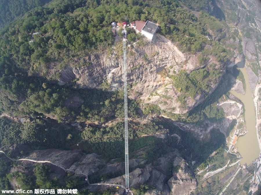 Yoga in the air on suspended bridge