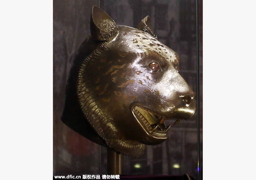 Animal heads of Old Summer Palace relics on display in Shanghai