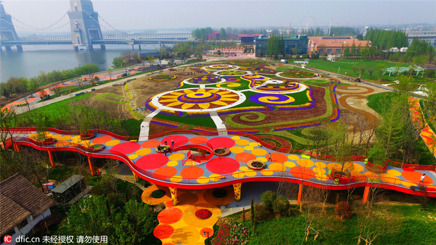 Scenery of flowerbeds at Marco Polo Flower World in E China