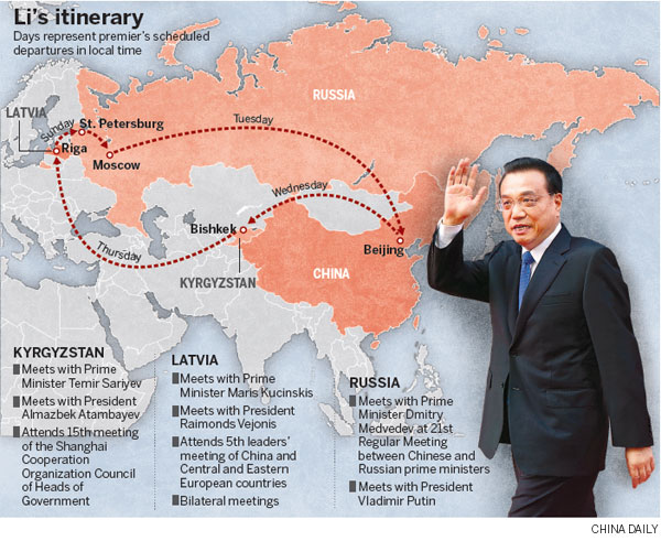 Premier Li to start 8-day trip to Central Asia and East Europe