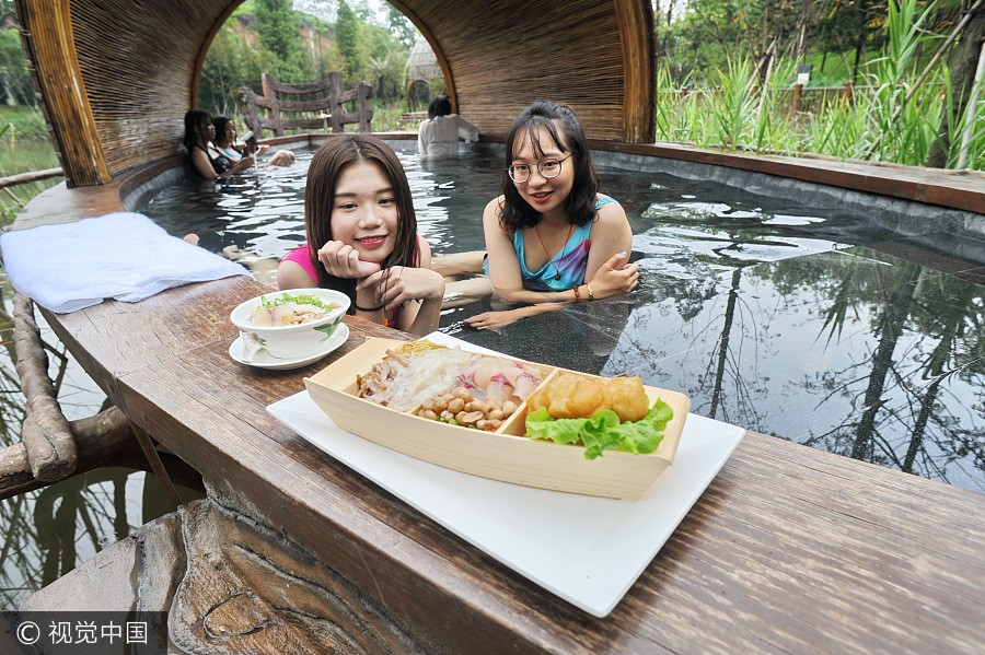 Boats turn into hot spring pools