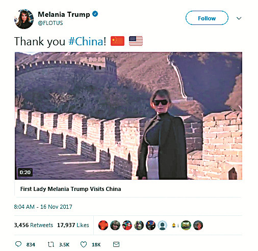 Melania Trump tweets her gratitude for visit