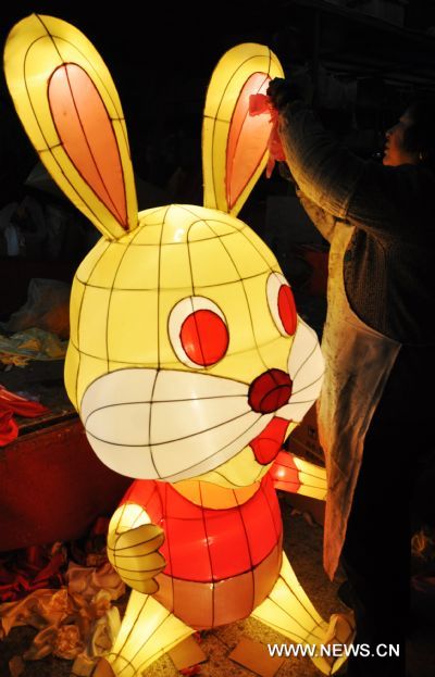 Rabbit-shaped lanterns prepared for Chinese Lunar New Year