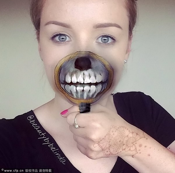 Make-up artist creates special-effects on her face