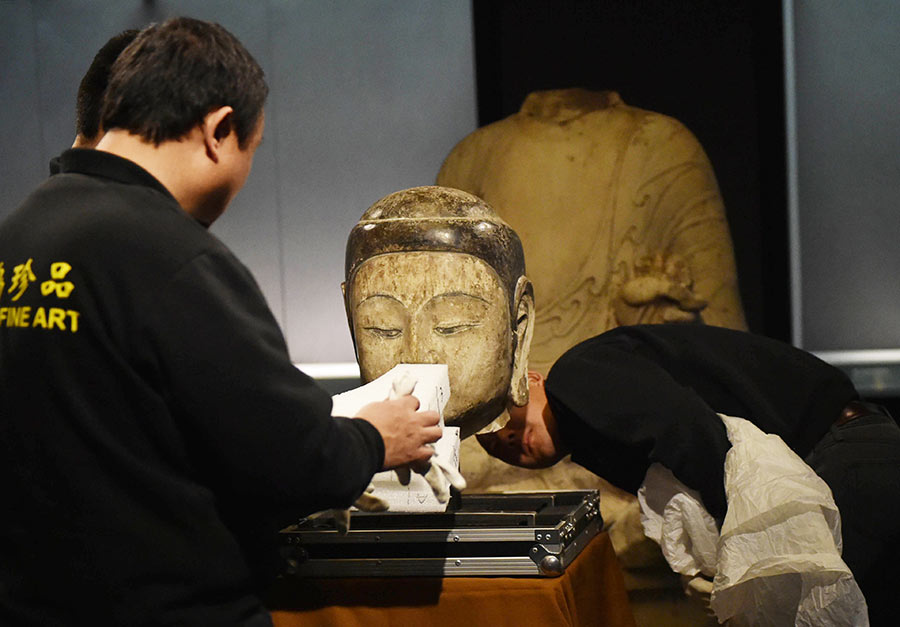 Stolen Buddha statue head arrives in Hebei museum