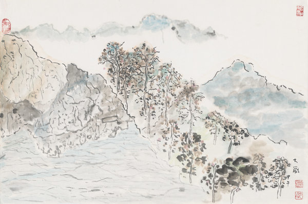 Art historian's ink works focus on mountains and rivers