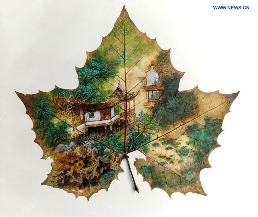 Local artist shows leaf painting artworks