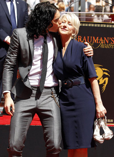 Helen Mirren makes hand and footprints in Hollywood