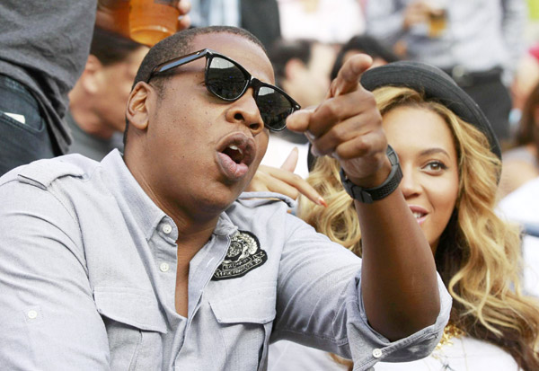 Jay-Z and Beyonce attend the match between Djokovic and Nadal