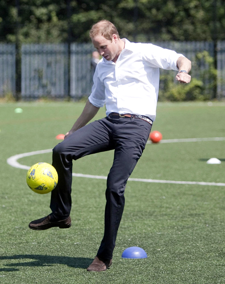 Prince William tries out his football skills