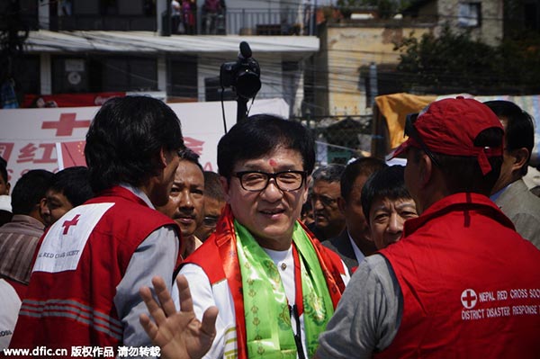 Jackie Chan encourages future hope among quake-stripped Nepalese