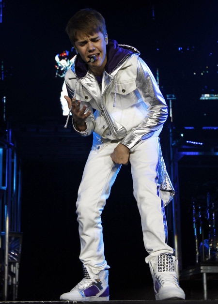 Justin Bieber performs during concert in Belgium