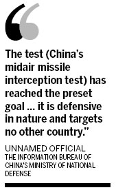 Nation's missile defense test a success