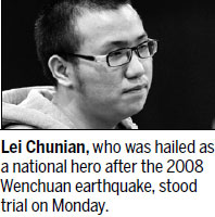 Young hero of '08 quake stands trial
