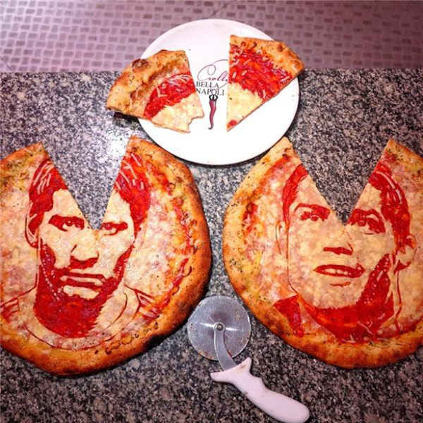 Celebrity-patterned pizza: eat me softly