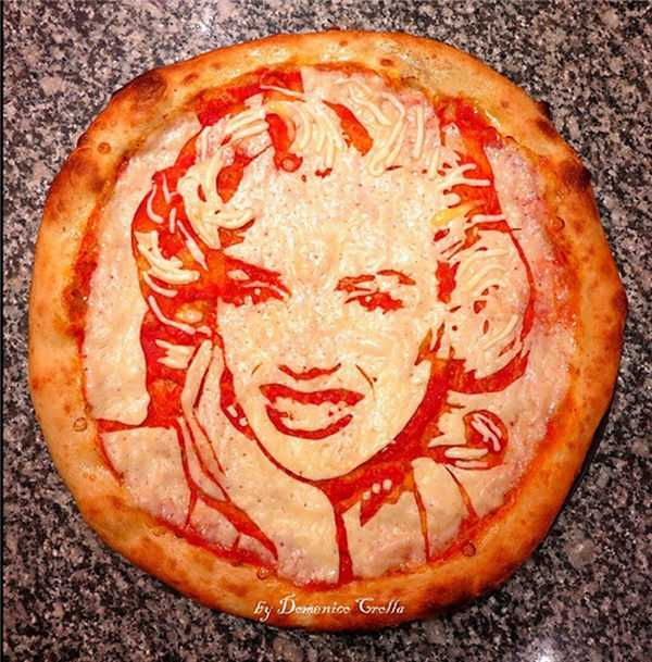 Celebrity-patterned pizza: eat me softly