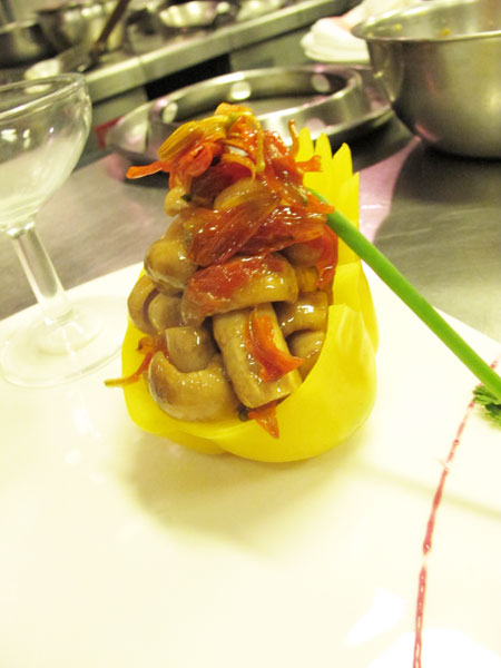 Quilted green russula with lilies