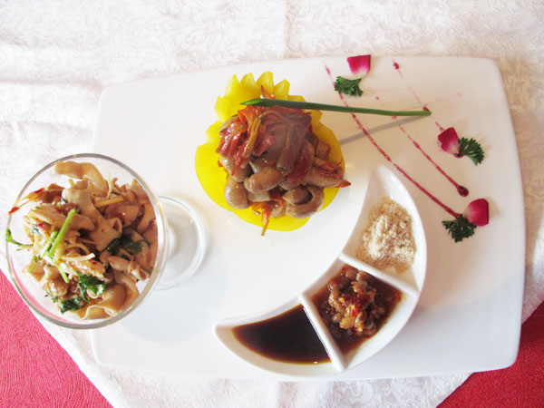 Quilted green russula with lilies