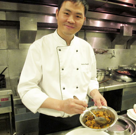 Quilted green russula with lilies
