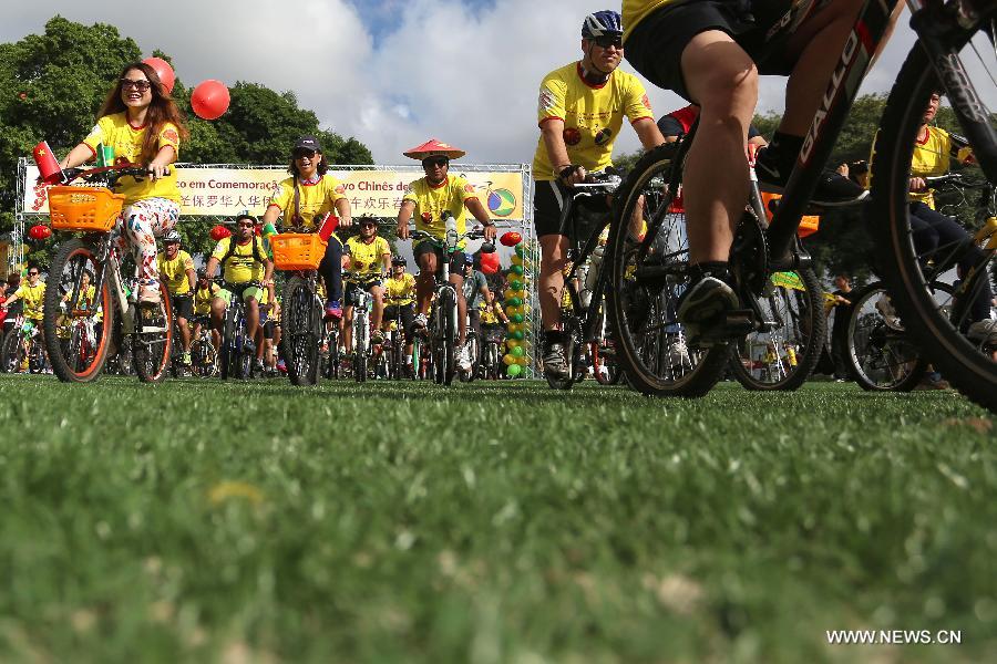 Bike-riding activity held to celebrate Chinese Lunar New Year in Brazil