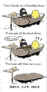 Penguin friends rock the boat in viral comics