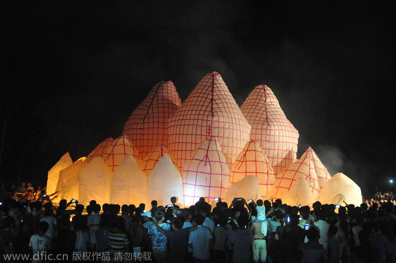 Huge paper sky lantern released in S China
